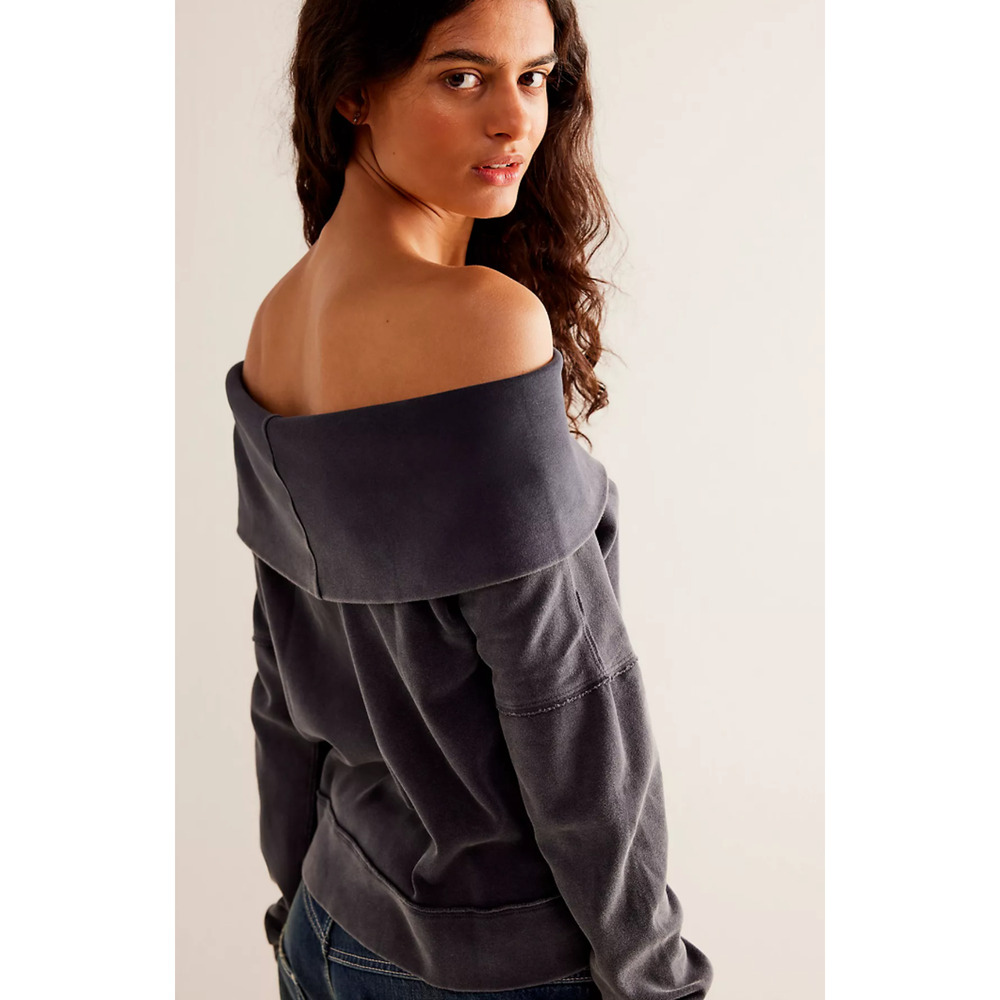 NEW FREE PEOPLE WE THE FREE BLACK NOT THE SAME TEE OFF THE SHOULDER TOP SZ M - Picture 4 of 10